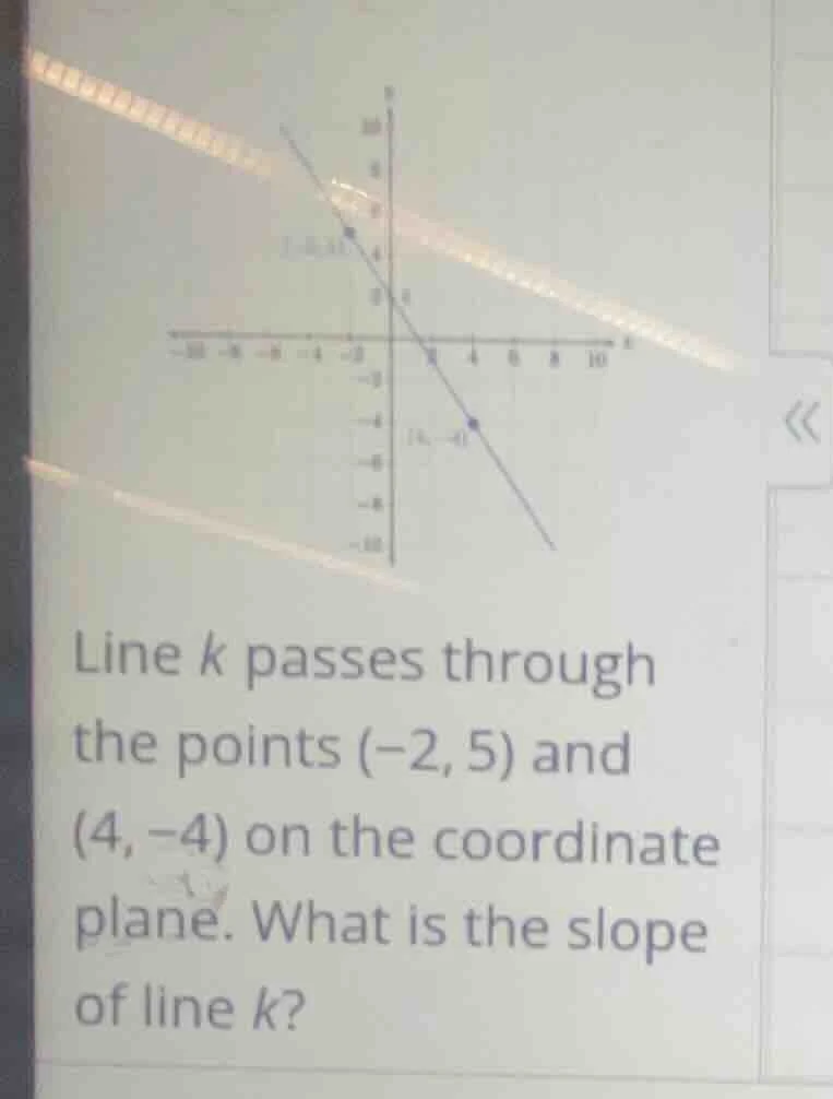 line k passes through the points (-2, 5) and (4, -4) on the coordinate …