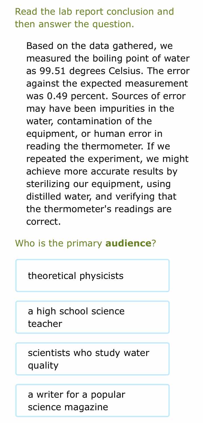 read the lab report conclusion and then answer the question. based on t…