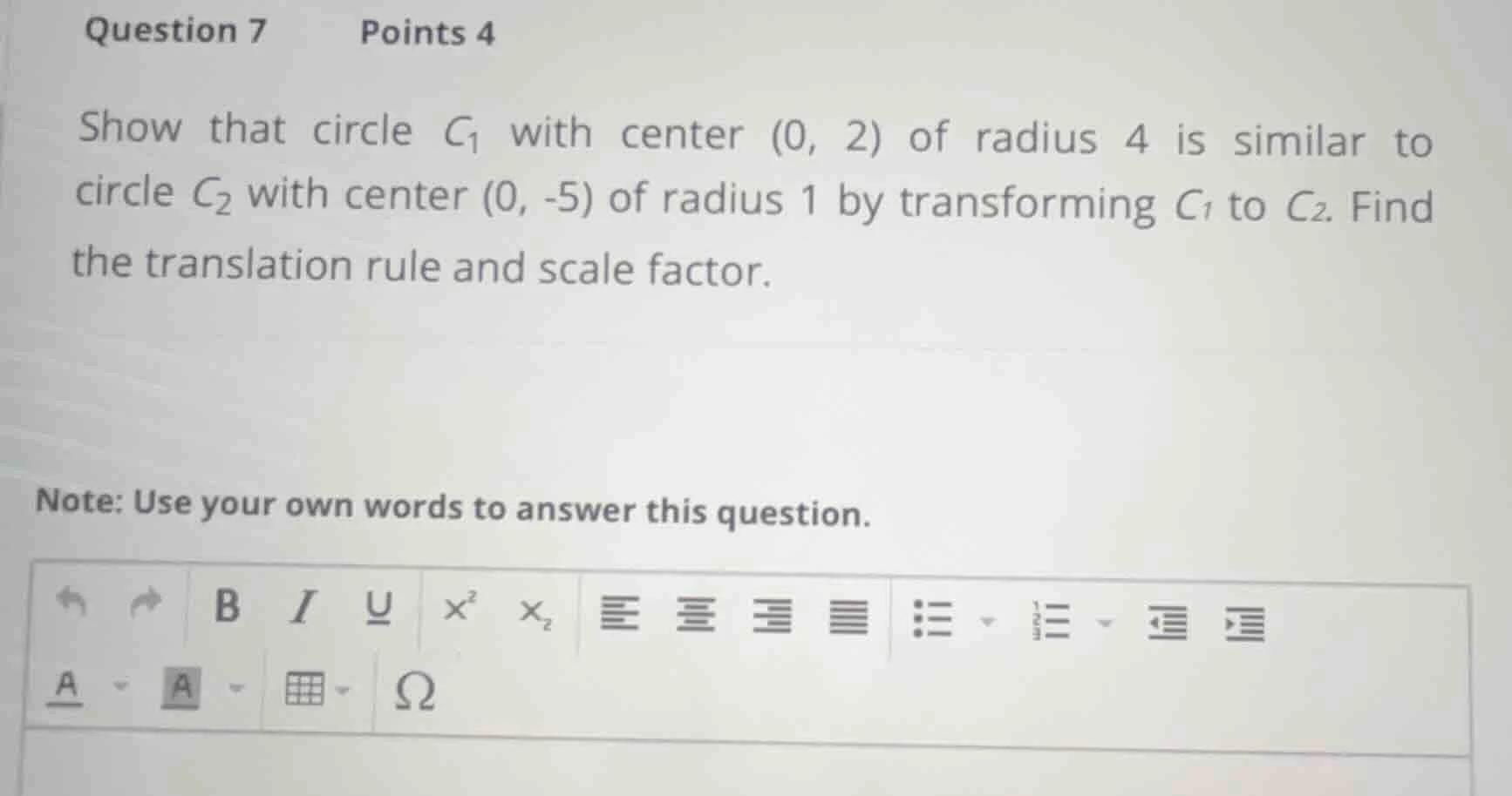 question 7 points 4 show that circle $c_1$ with center $(0, 2)$ of radi…