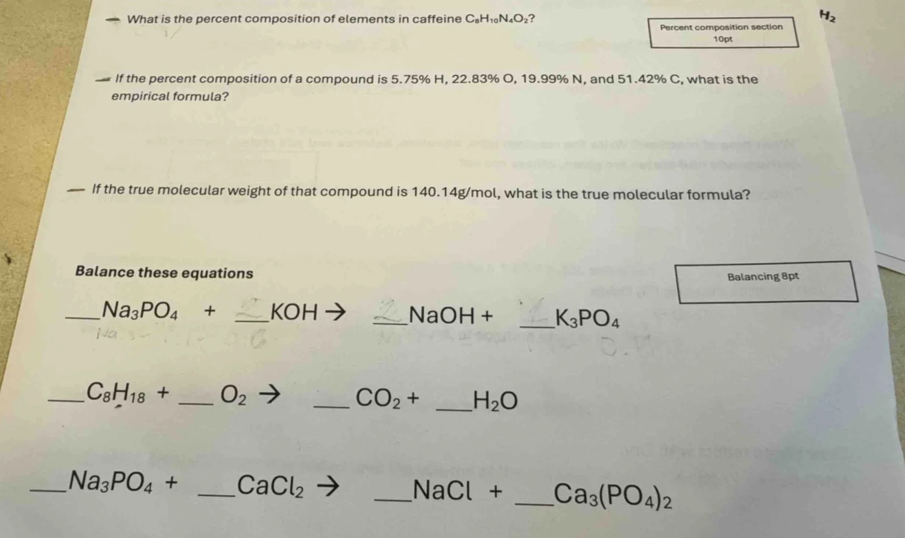 what is the percent composition of elements in caffeine c₈h₁₀n₄o₂? perc…