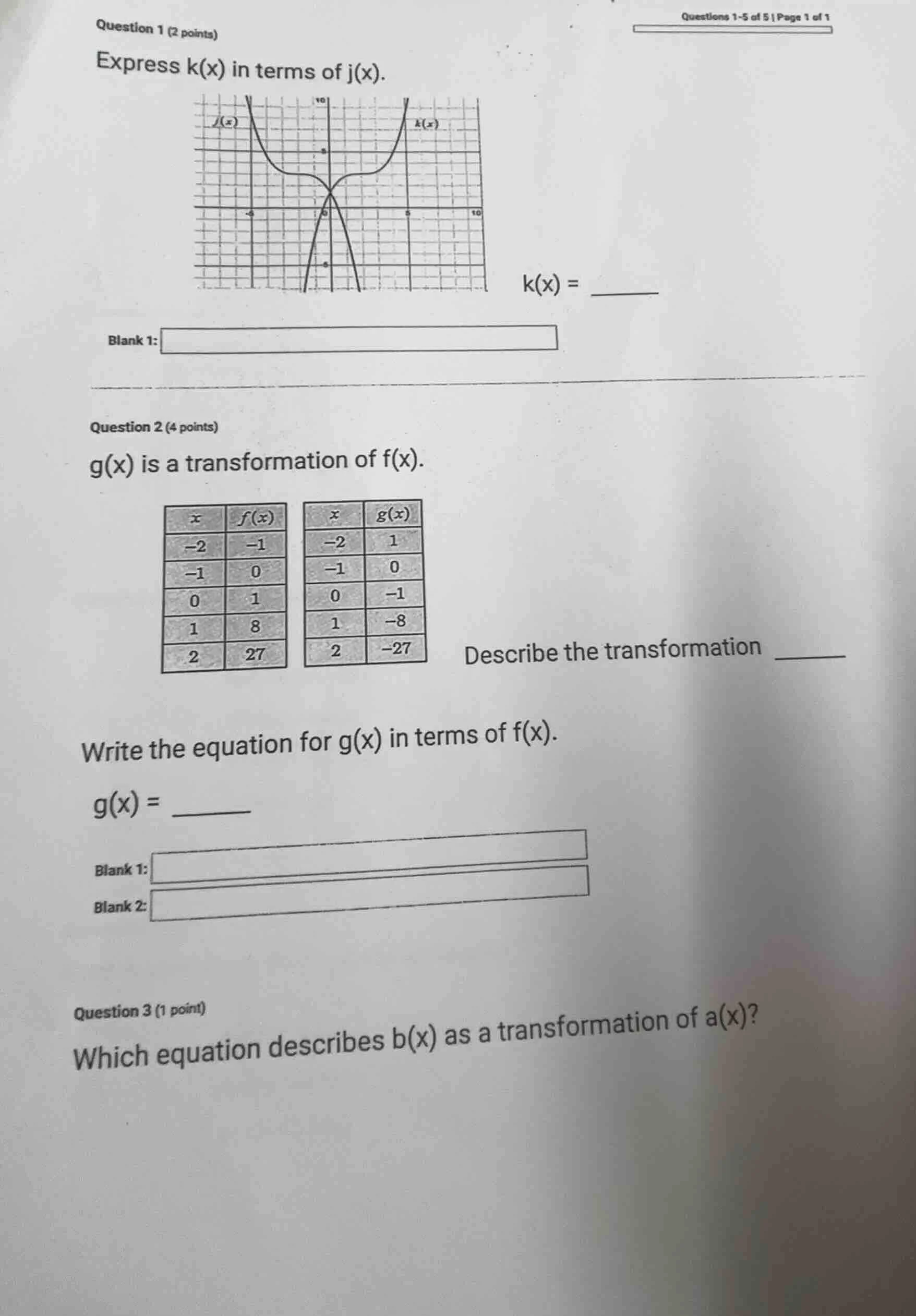 question 1 (2 points) express k(x) in terms of j(x). graph of j(x) and …
