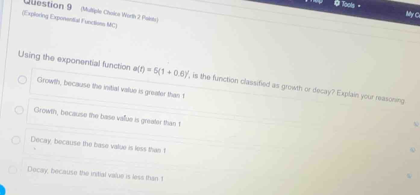 question 9 (multiple choice worth 2 points) (exploring exponential func…
