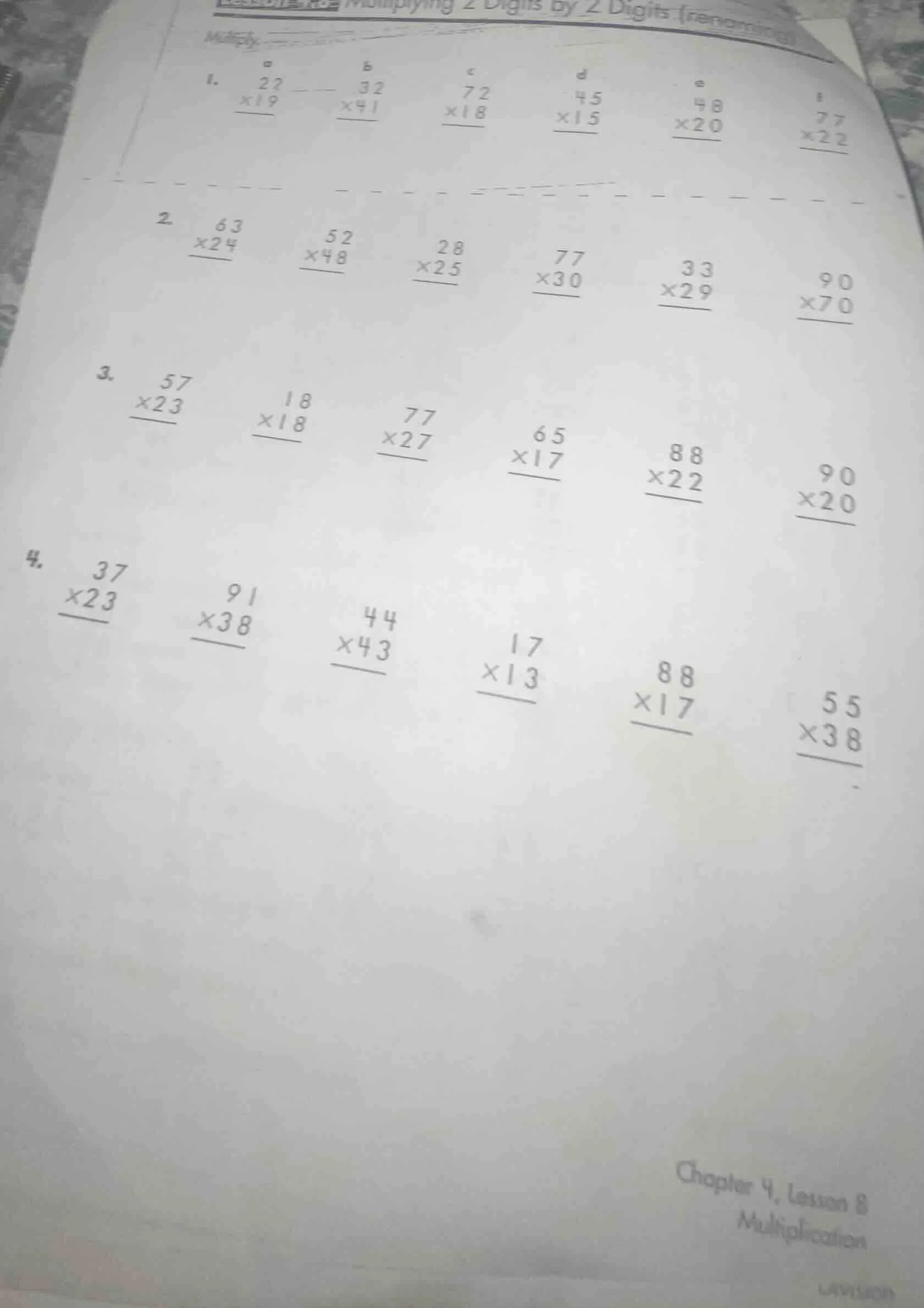 multiplying 2 digits by 2 digits (renaming) 1. ( \begin{array}{r} 22 \\…