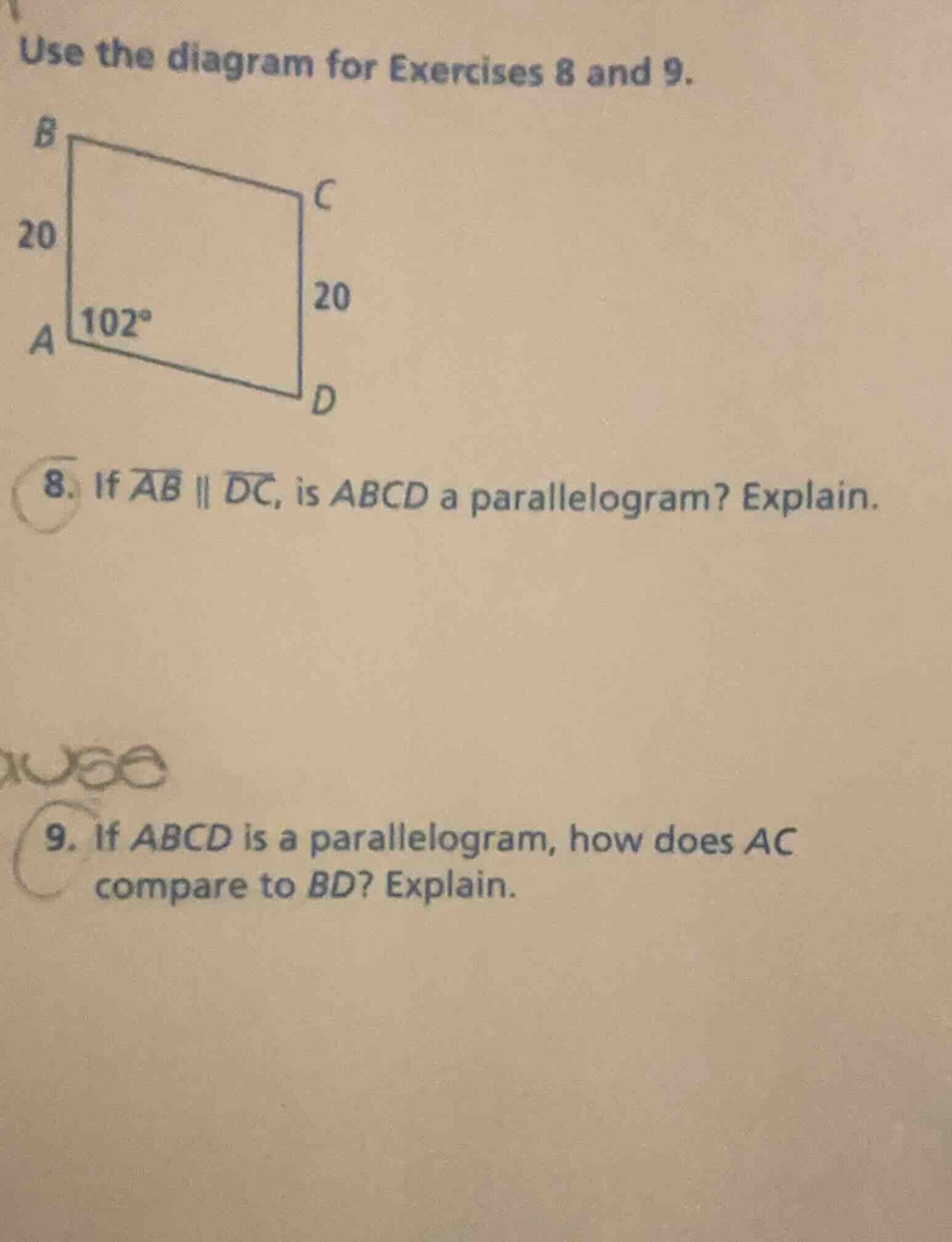 use the diagram for exercises 8 and 9. 8. if \\(\\overline{ab} \\parall…