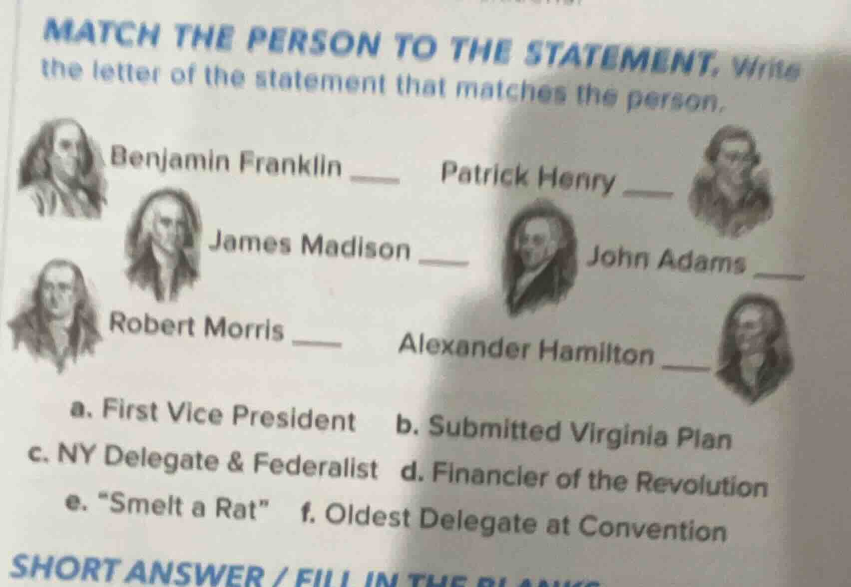 match the person to the statement. write the letter of the statement th…