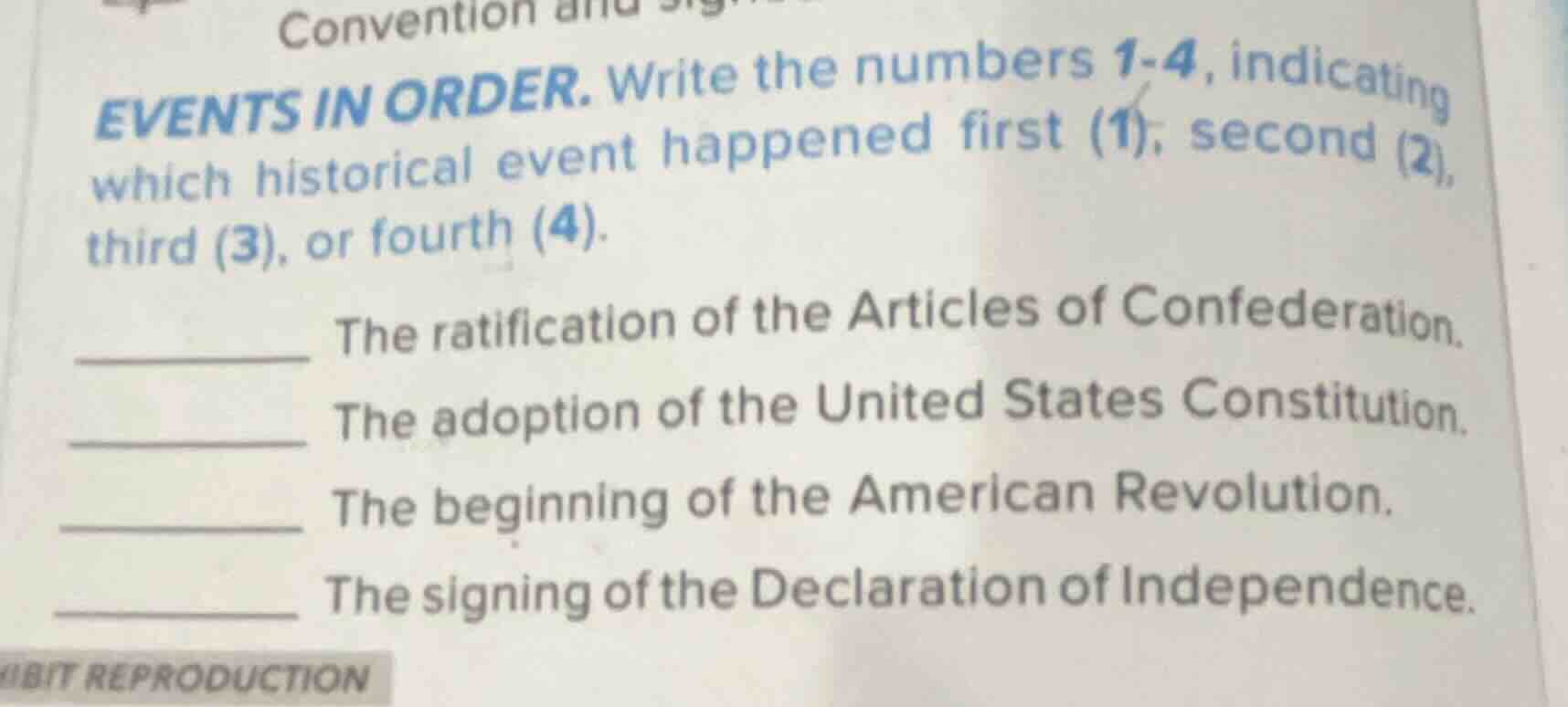 convention and events in order. write the numbers 1-4, indicating which…