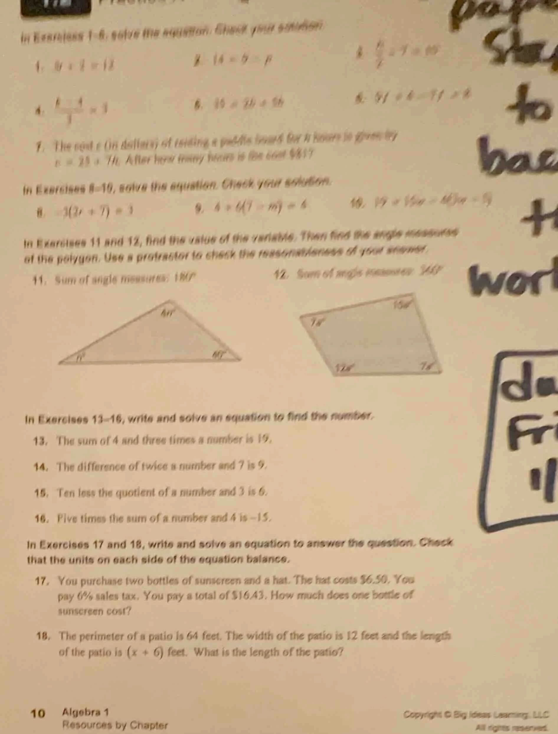in exercises 1–6, solve the equation. check your solution. 1. $9 + k = …