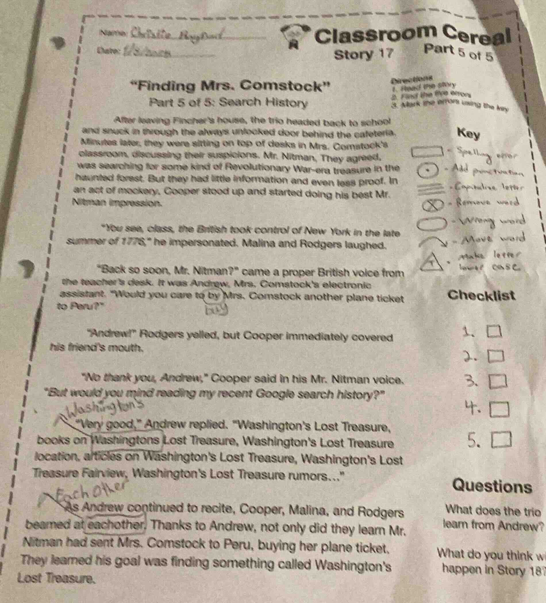 name: charlotte haydon date: 1/5/2024 classroom cereal story 17 part 5 …