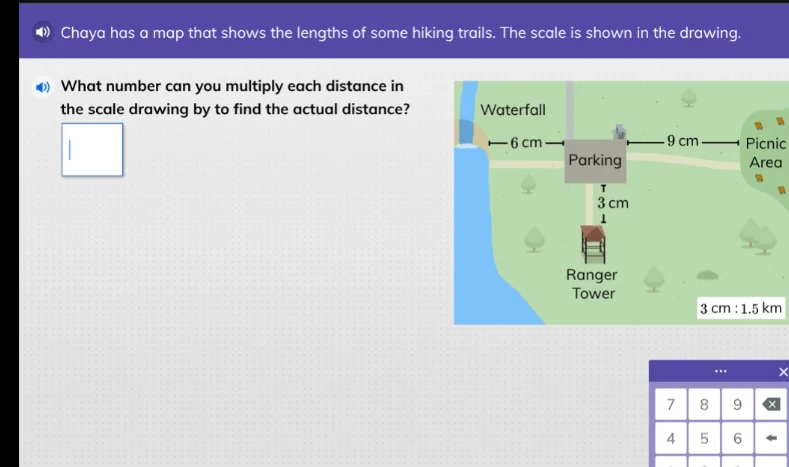 chaya has a map that shows the lengths of some hiking trails. the scale…