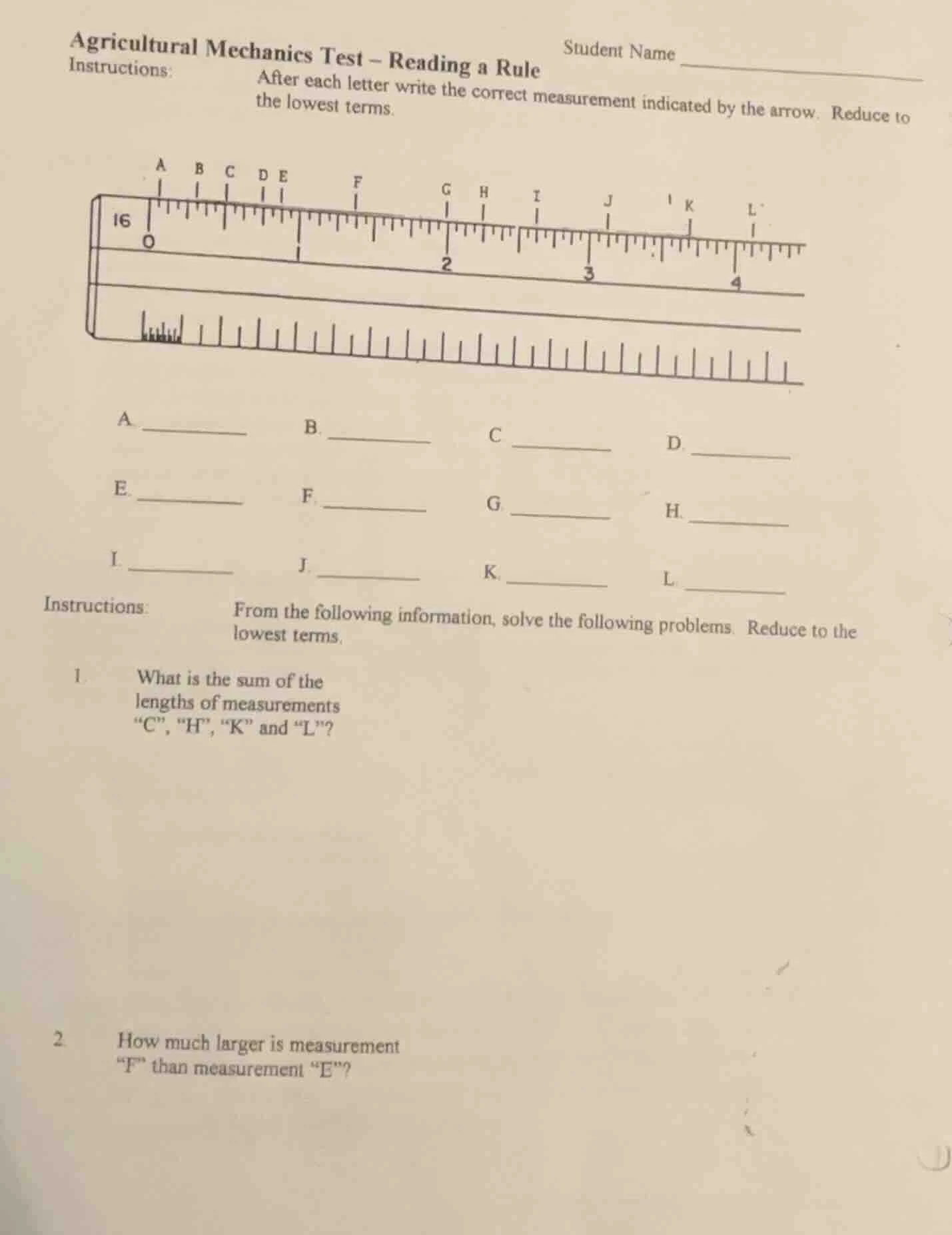 agricultural mechanics test – reading a rule student name instructions:…