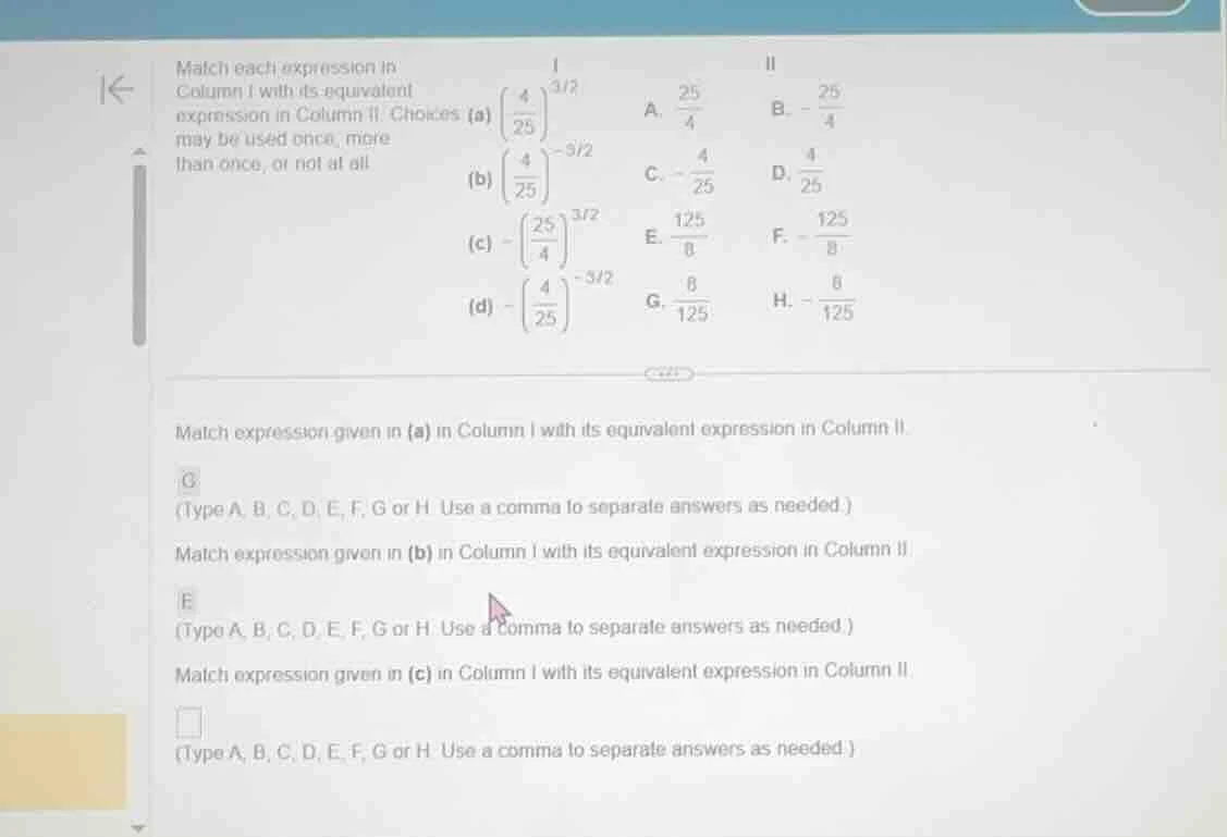 match each expression in column i with its equivalent expression in col…