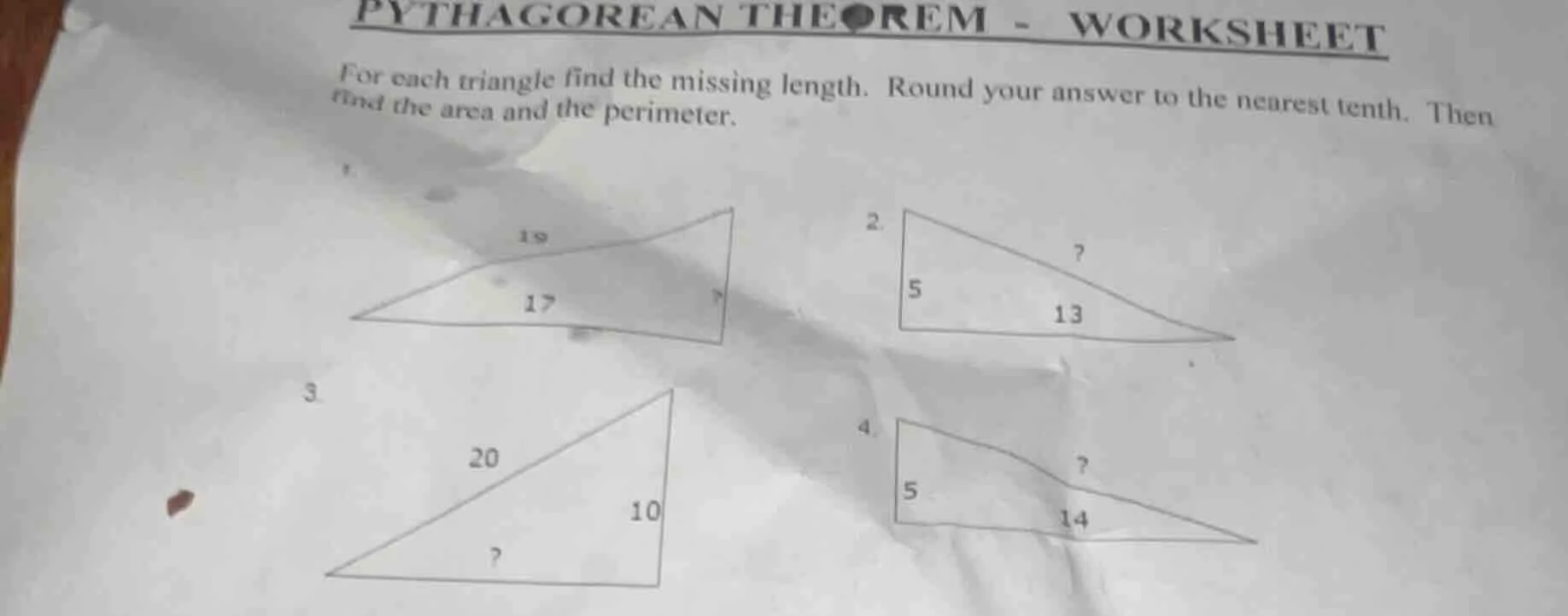 pythagorean theorem - worksheet for each triangle find the missing leng…