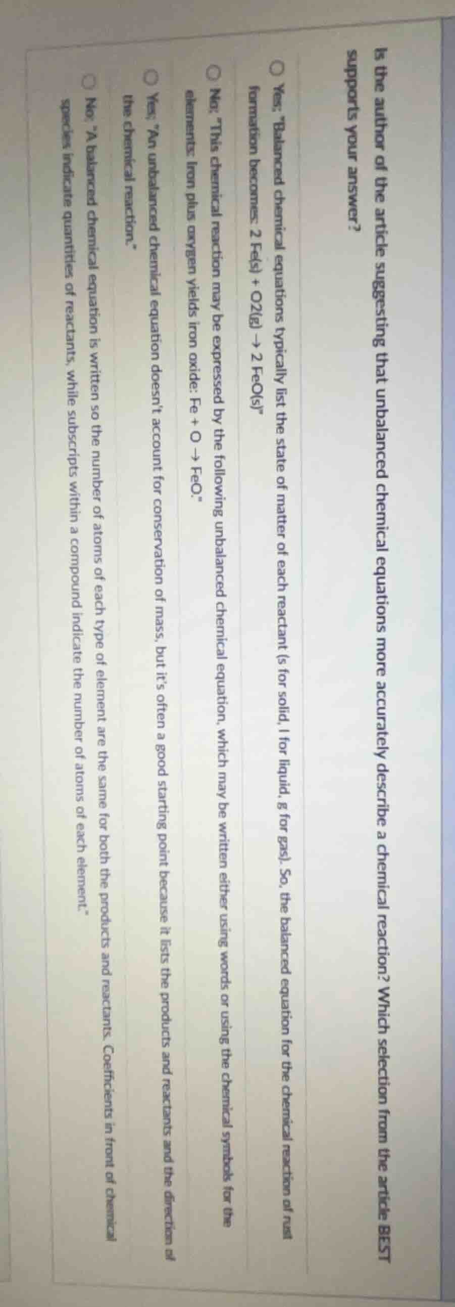 is the author of the article suggesting that unbalanced chemical equati…