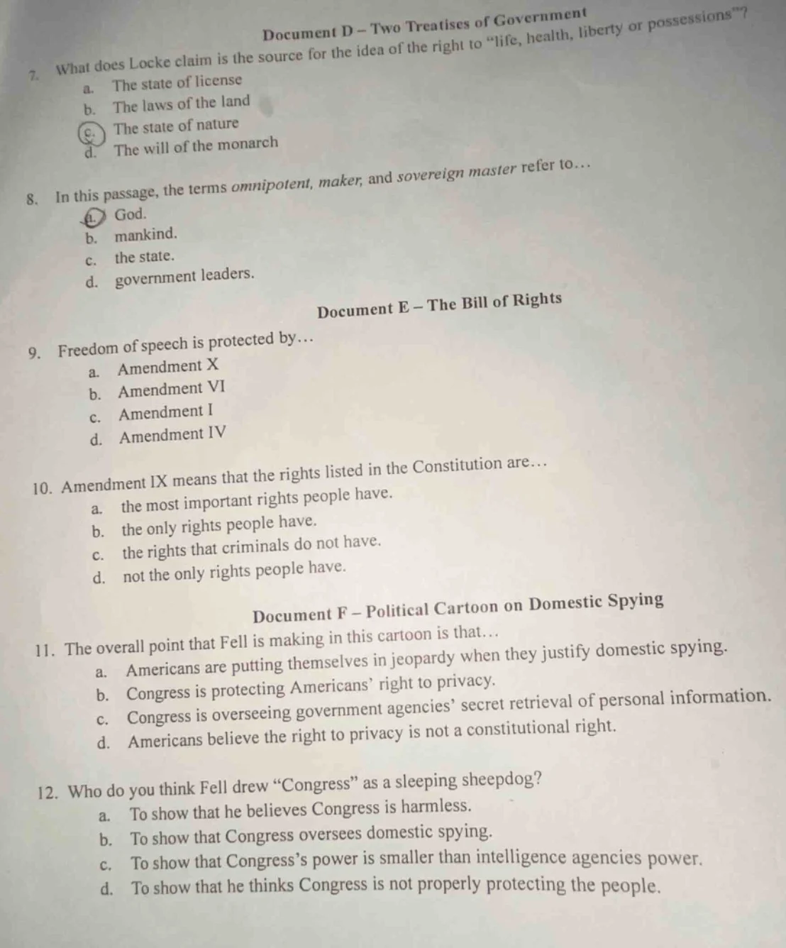 document d – two treatises of government 7. what does locke claim is th…