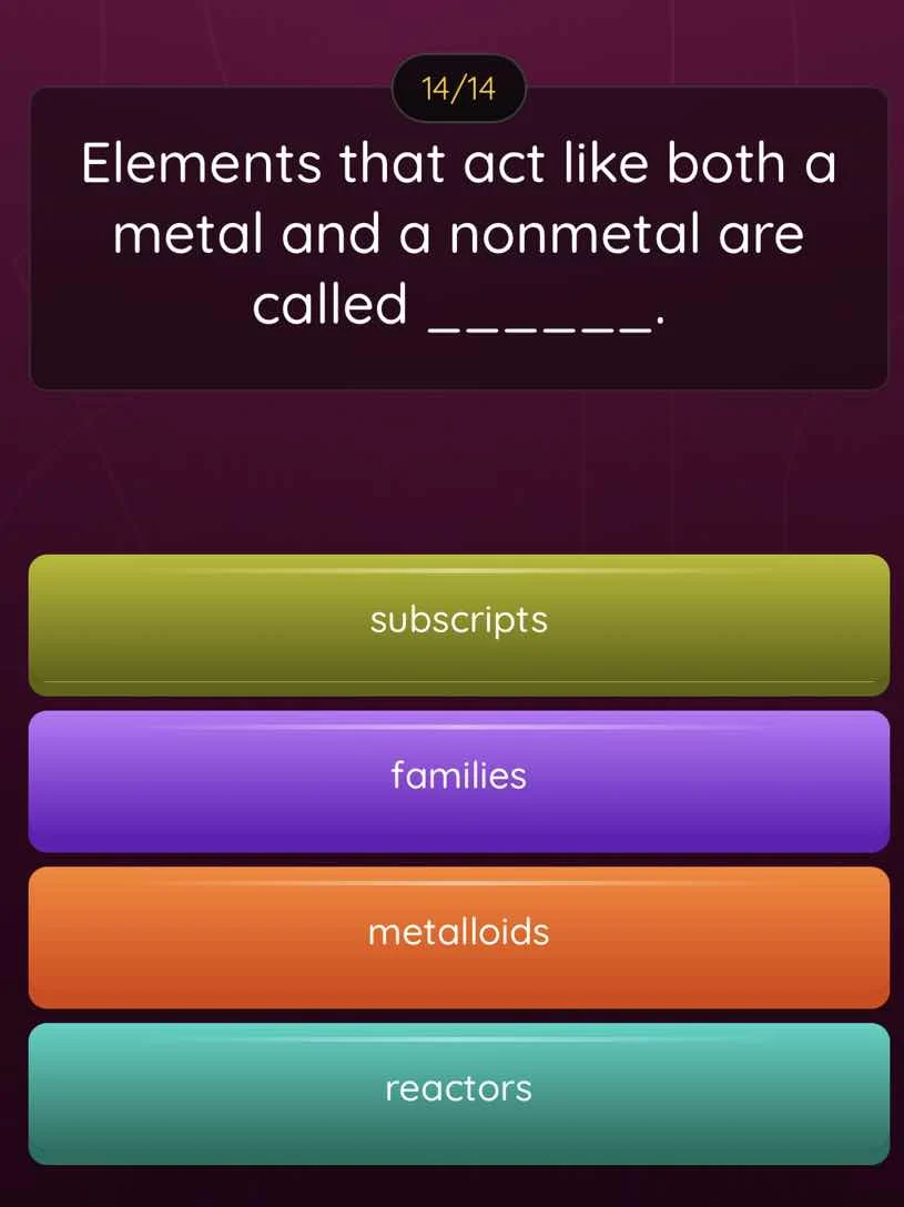elements that act like both a metal and a nonmetal are called _______. …