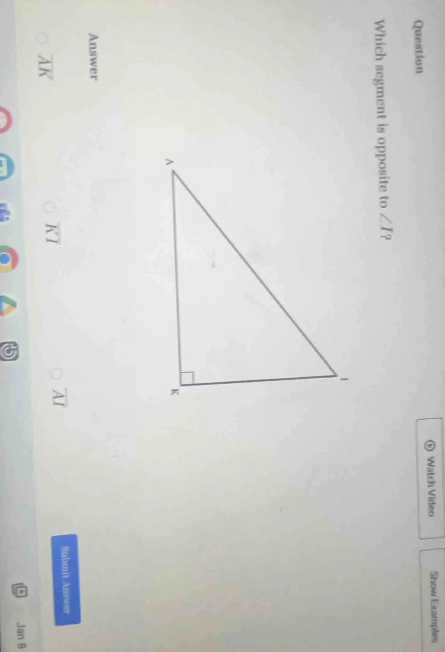 question which segment is opposite to ∠i? answer options: (overline{ak}…