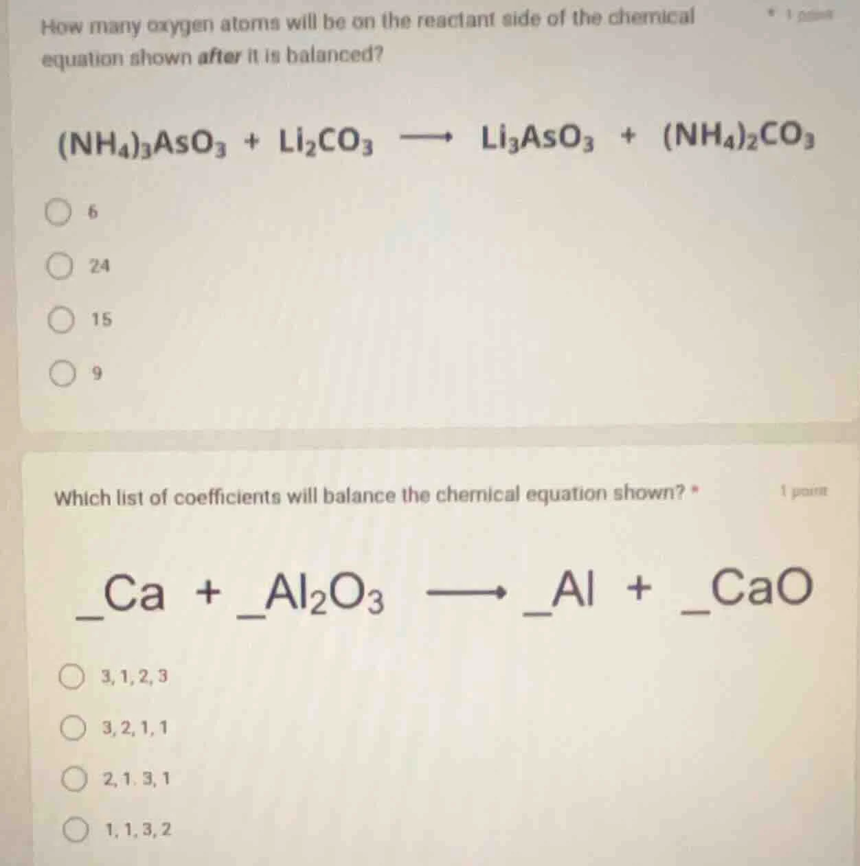 how many oxygen atoms will be on the reactant side of the chemical equa…