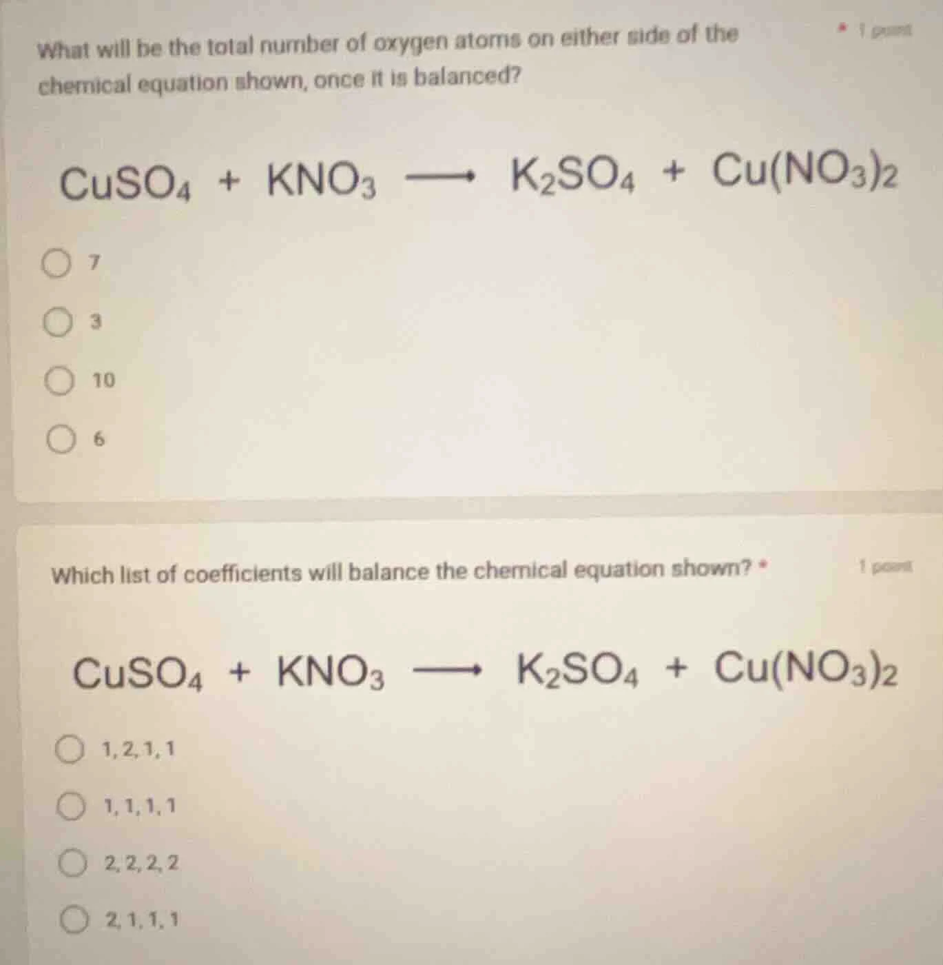 what will be the total number of oxygen atoms on either side of the che…