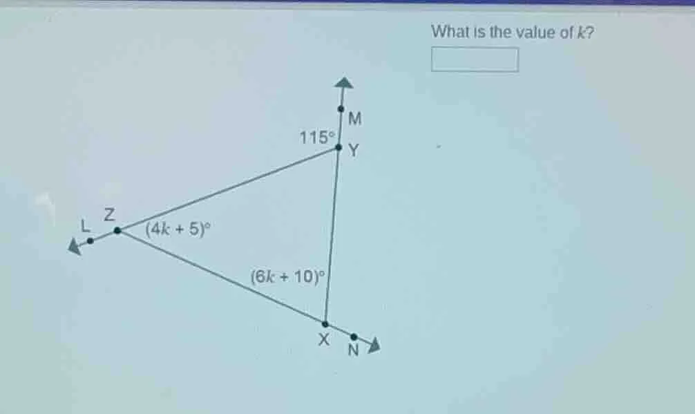 what is the value of k? there is a diagram with points l, z, y, x, m, n…