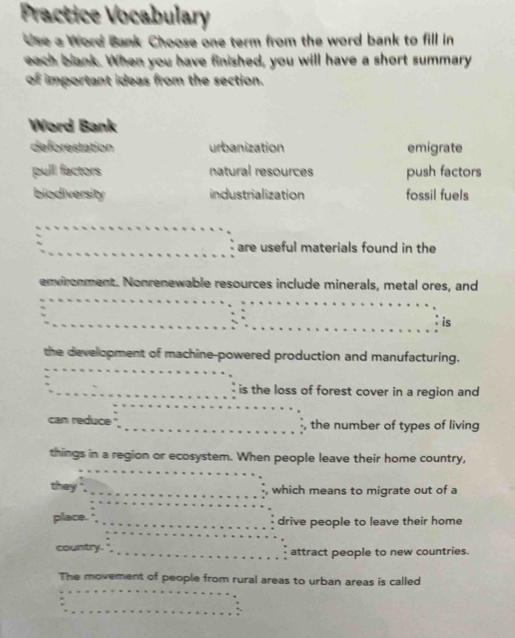 practice vocabulary use a word bank. choose one term from the word bank…