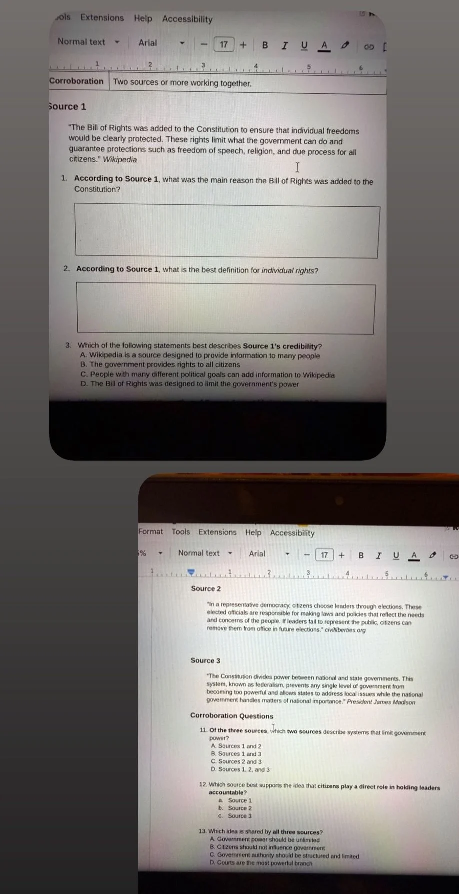 corroboration two sources or more working together. source 1 \the bill …