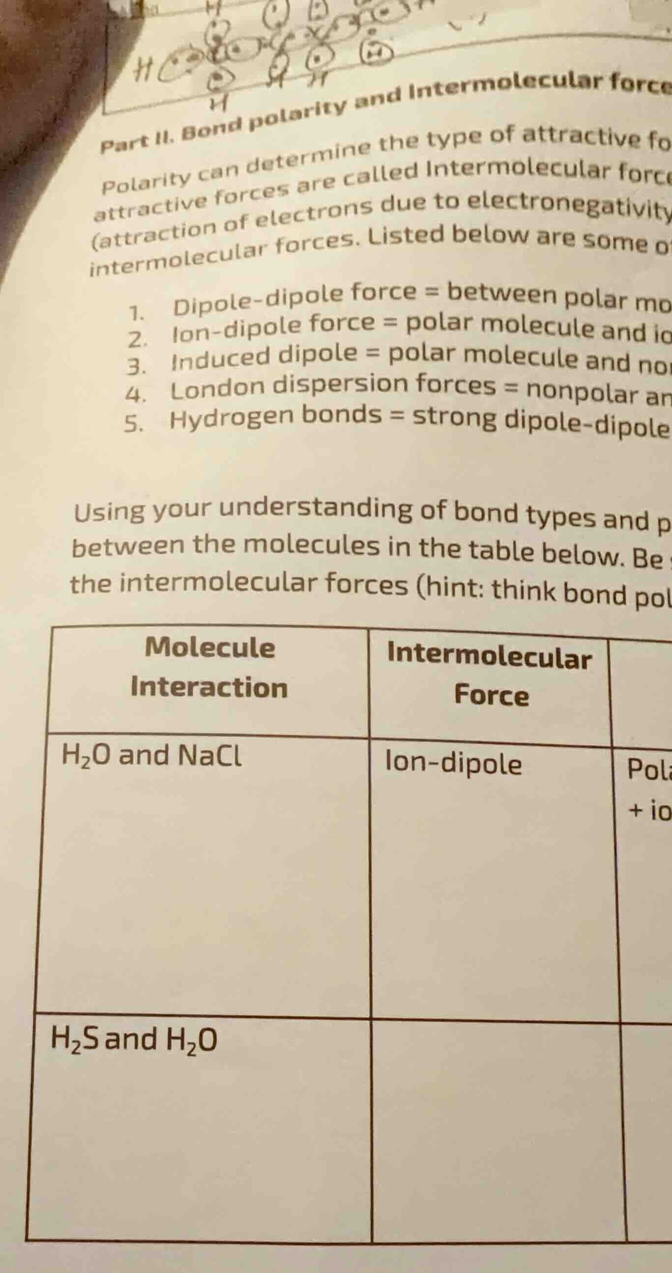 part ii. bond polarity and intermolecular force polarity can determine …
