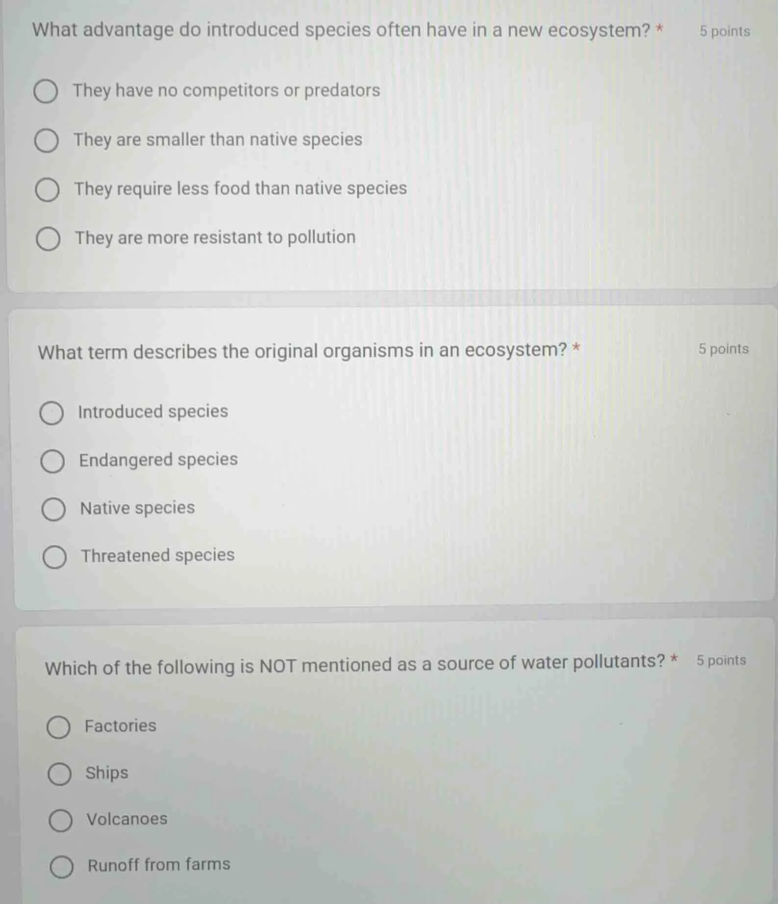 what advantage do introduced species often have in a new ecosystem? * 5…