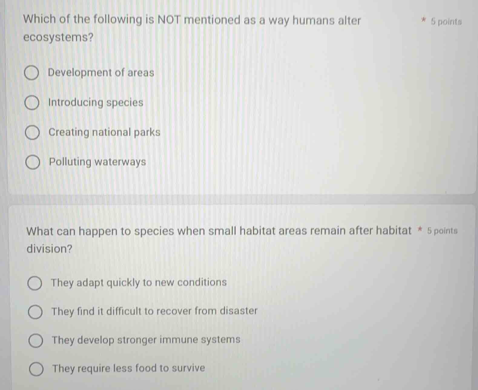 which of the following is not mentioned as a way humans alter ecosystem…