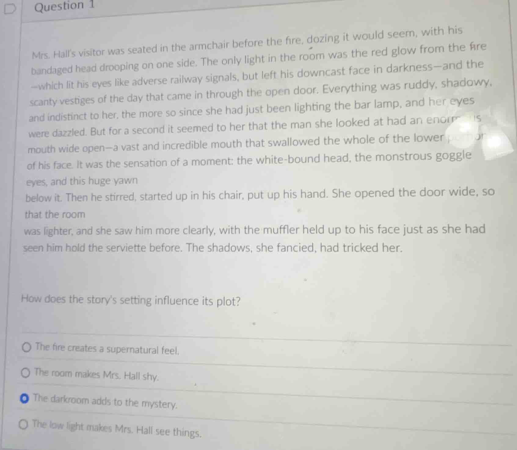 question 1 mrs. hall’s visitor was seated in the armchair before the fi…