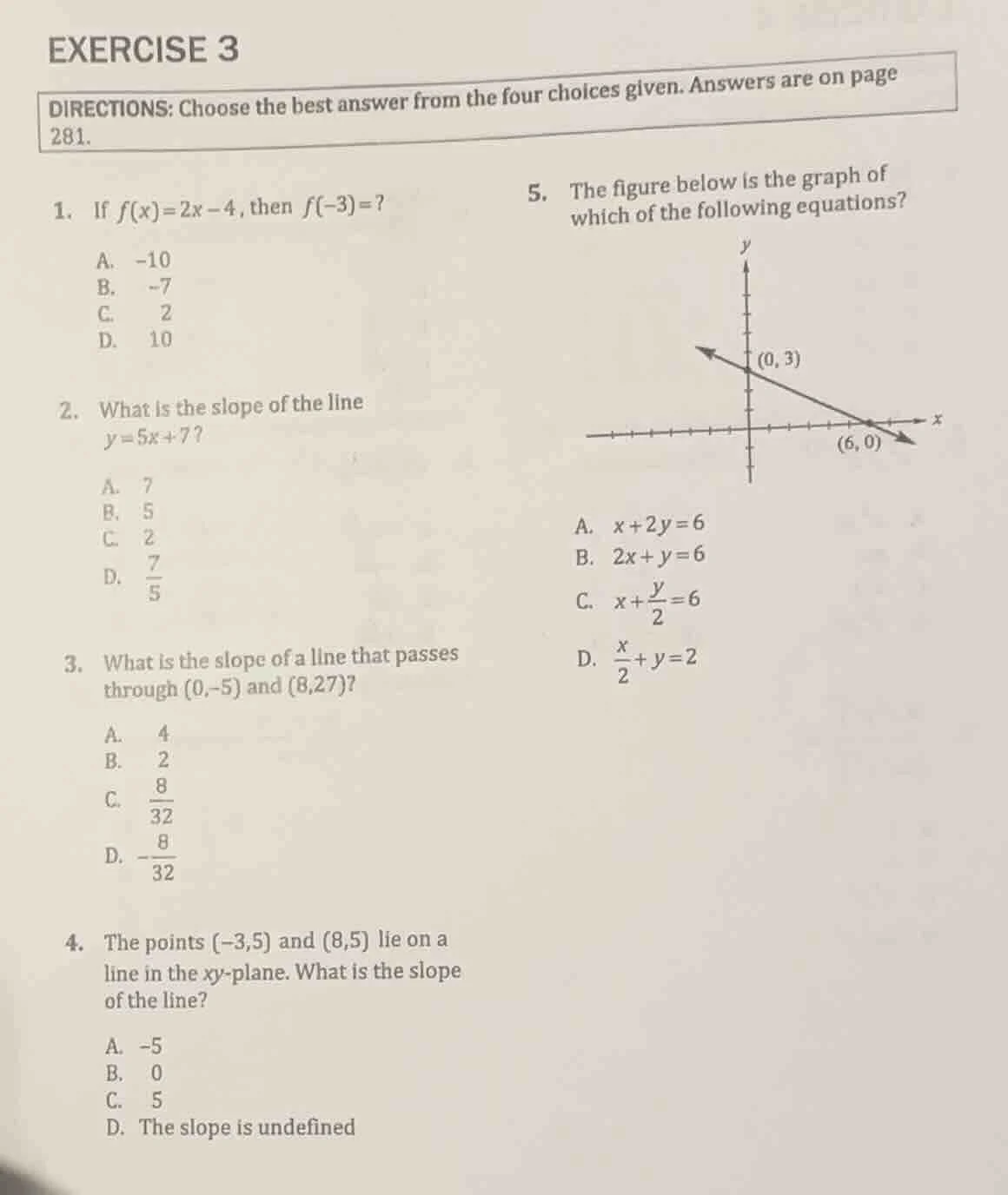 exercise 3 directions: choose the best answer from the four choices giv…