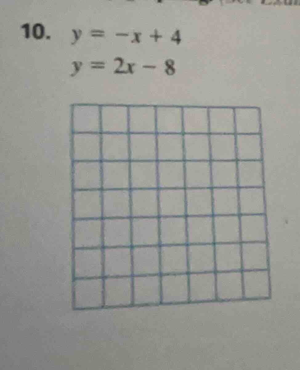 10. $y = -x + 4$ $y = 2x - 8$
