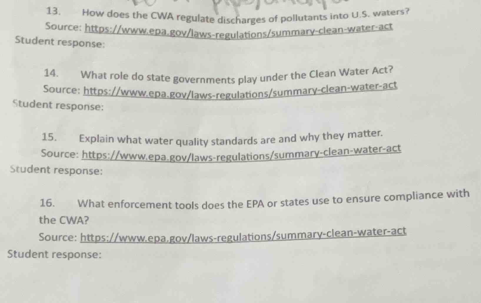 13. how does the cwa regulate discharges of pollutants into u.s. waters…
