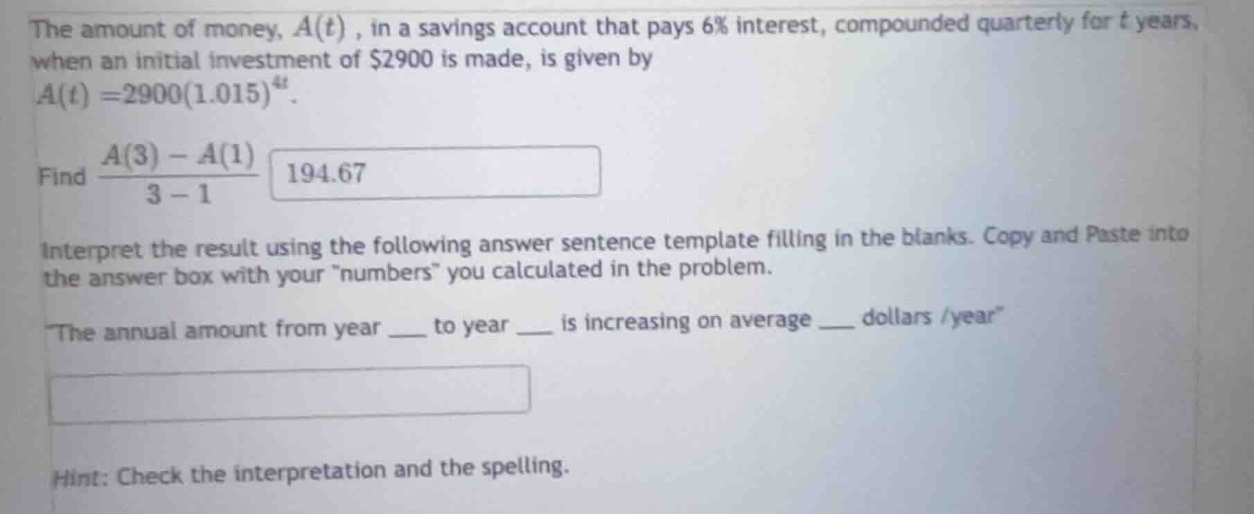 the amount of money, $a(t)$, in a savings account that pays 6% interest…