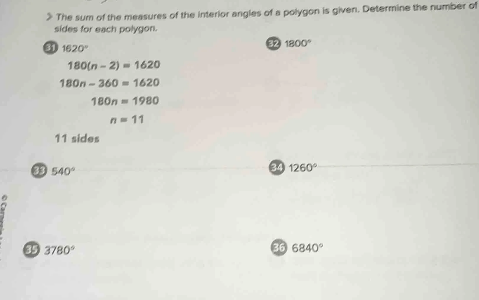 the sum of the measures of the interior angles of a polygon is given. d…