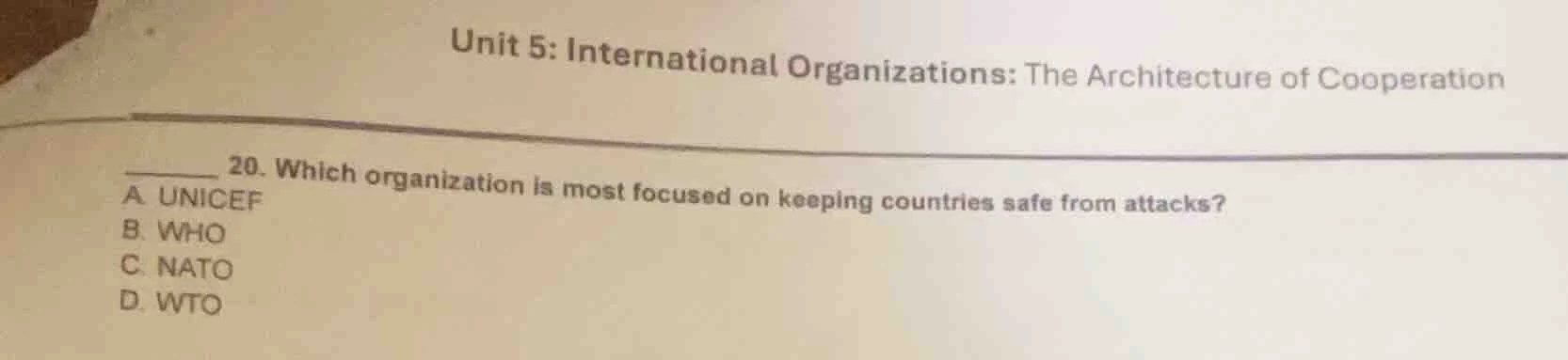 unit 5: international organizations: the architecture of cooperation 20…