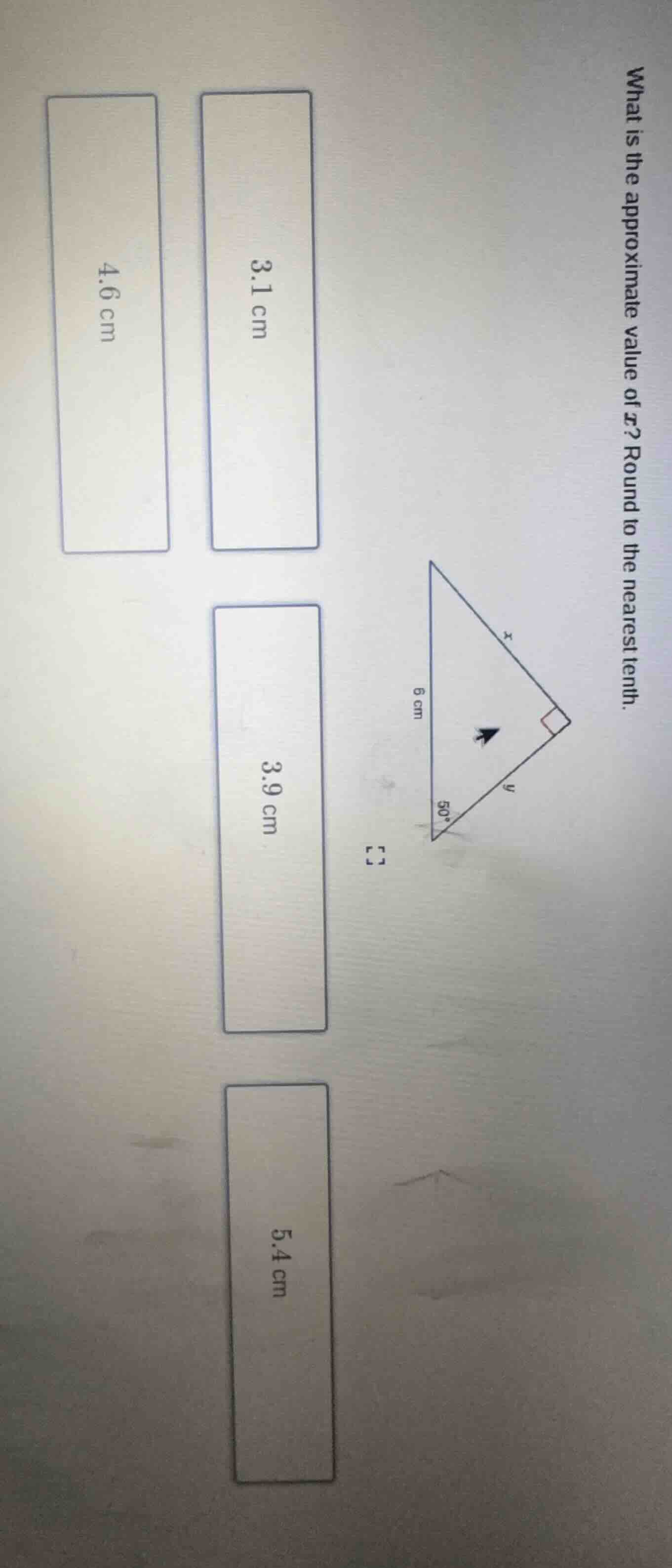what is the approximate value of x? round to the nearest tenth. triangl…
