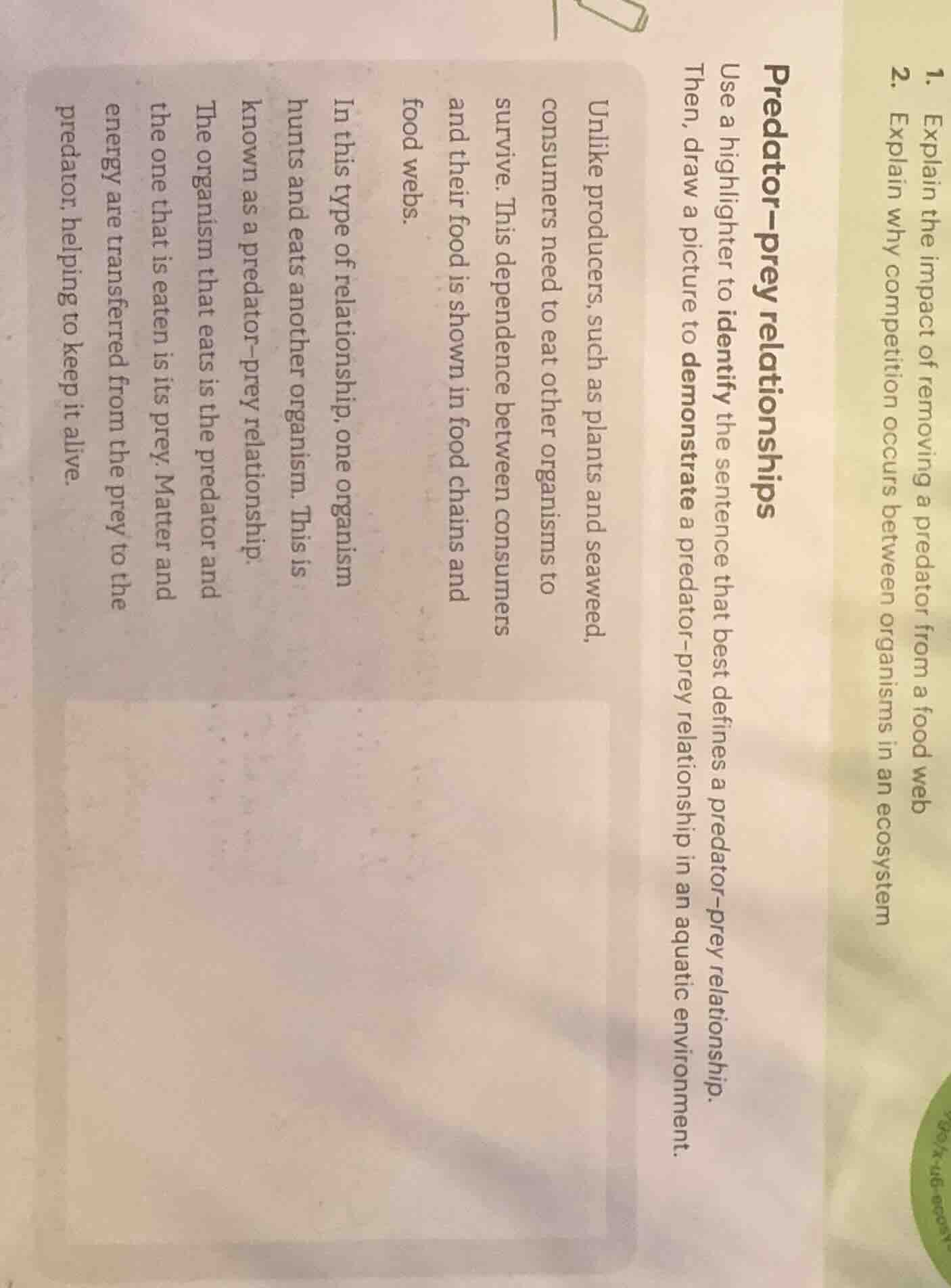 predator–prey relationships use a highlighter to identify the sentence …