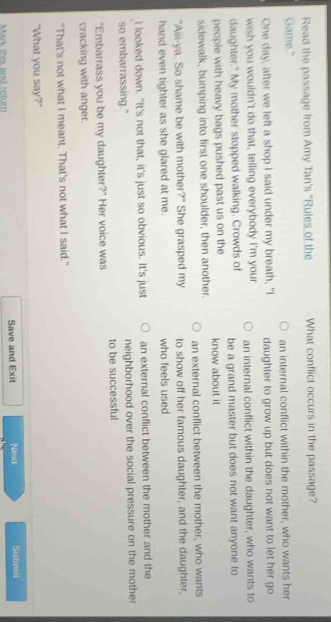 read the passage from amy tan’s “rules of the game.” one day, after we …