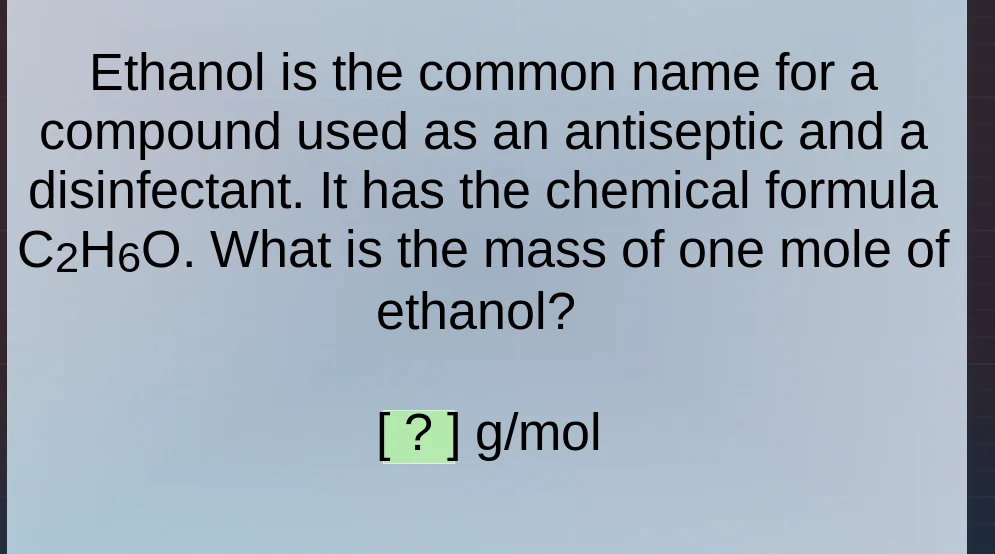ethanol is the common name for a compound used as an antiseptic and a d…