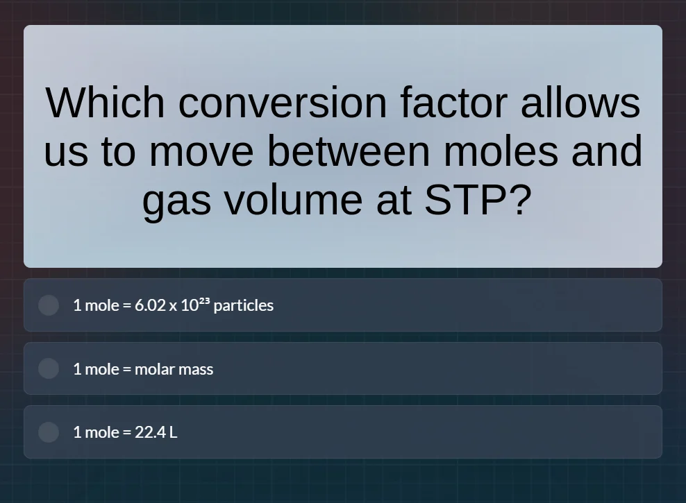 which conversion factor allows us to move between moles and gas volume …