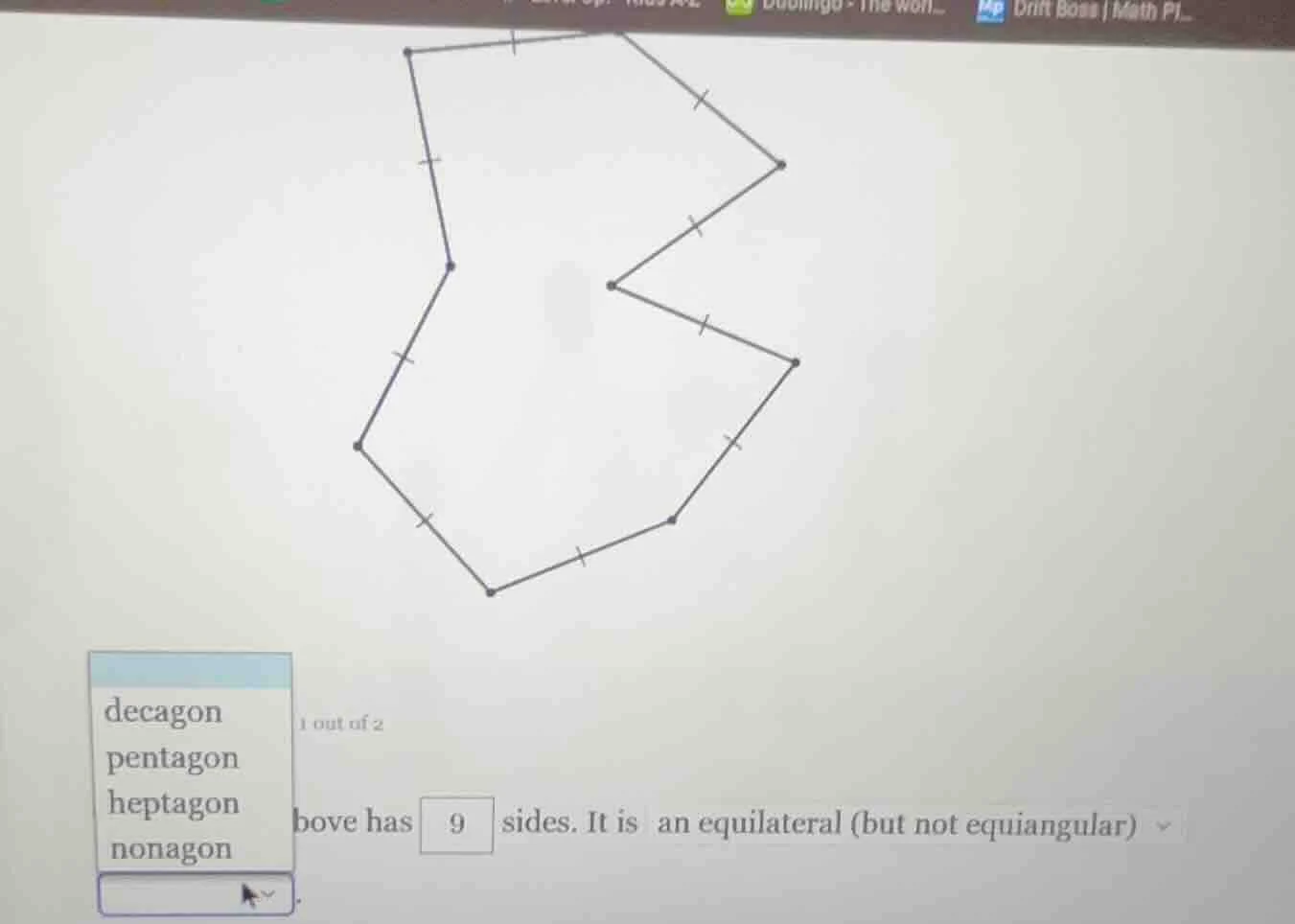 decagon pentagon heptagon nonagon above has 9 sides. it is an equilater…