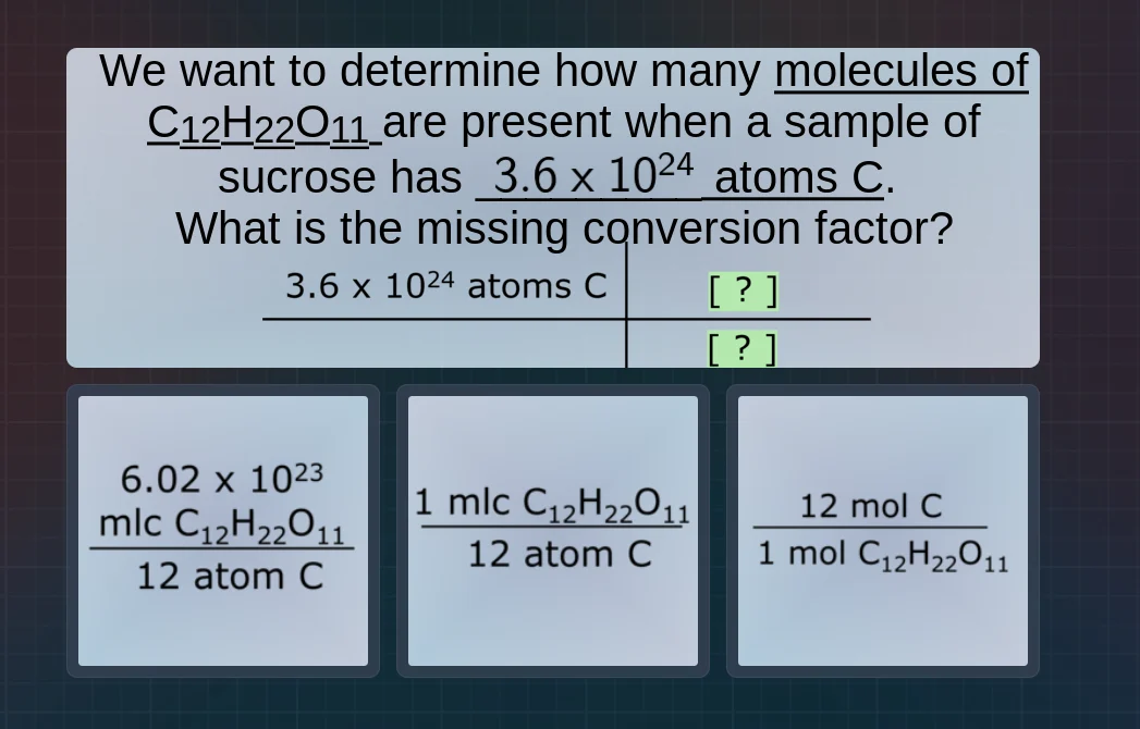 we want to determine how many molecules of c₁₂h₂₂o₁₁ are present when a…