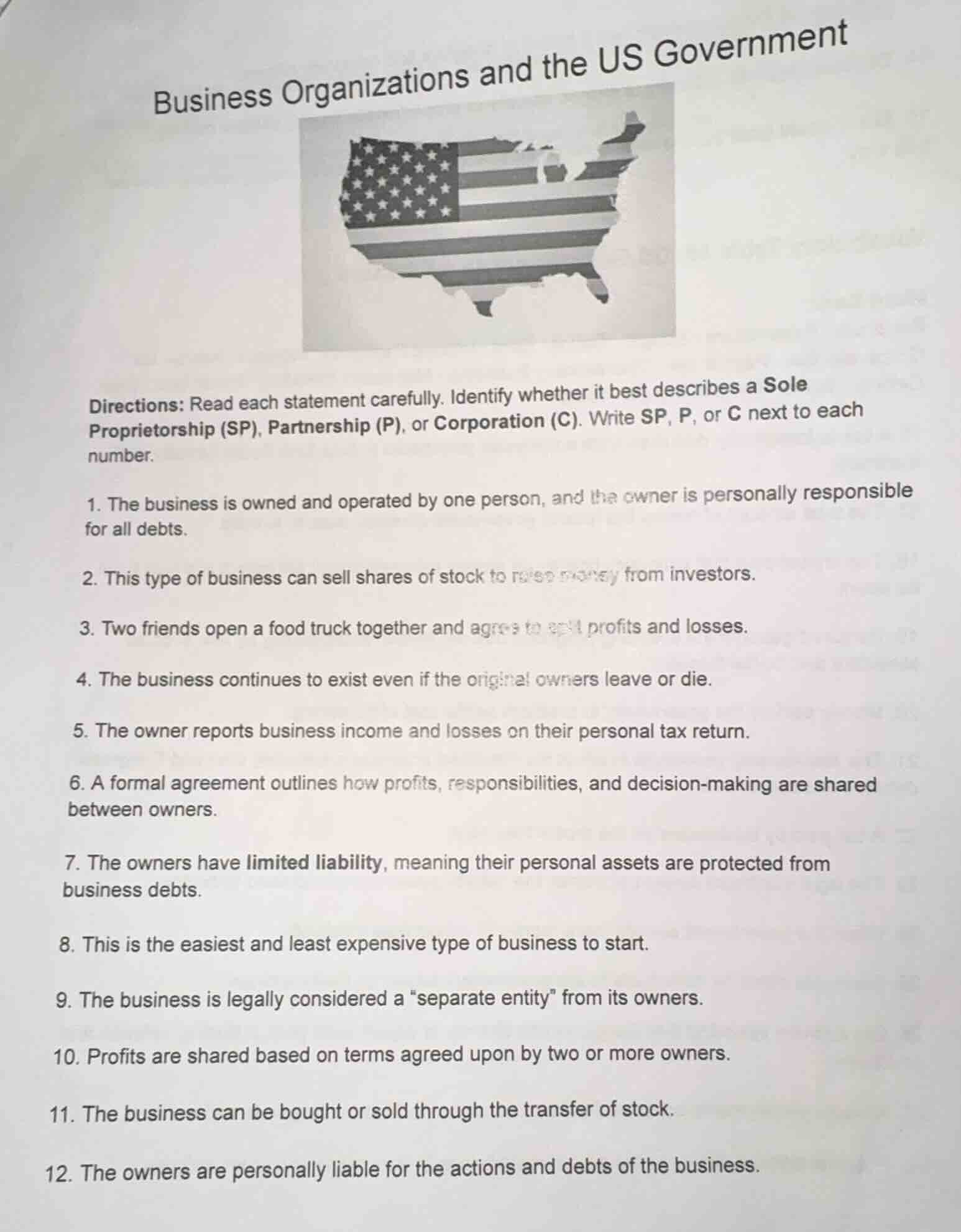 business organizations and the us government directions: read each stat…