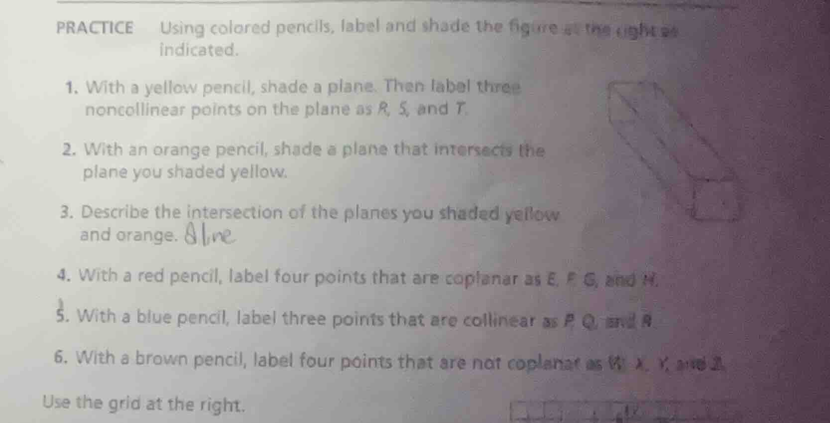 practice using colored pencils, label and shade the figure at the right…