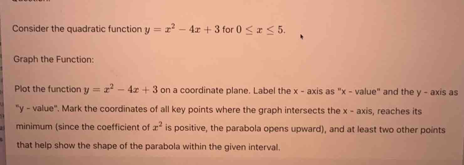 consider the quadratic function $y = x^2 - 4x + 3$ for $0 \\leq x \\leq…