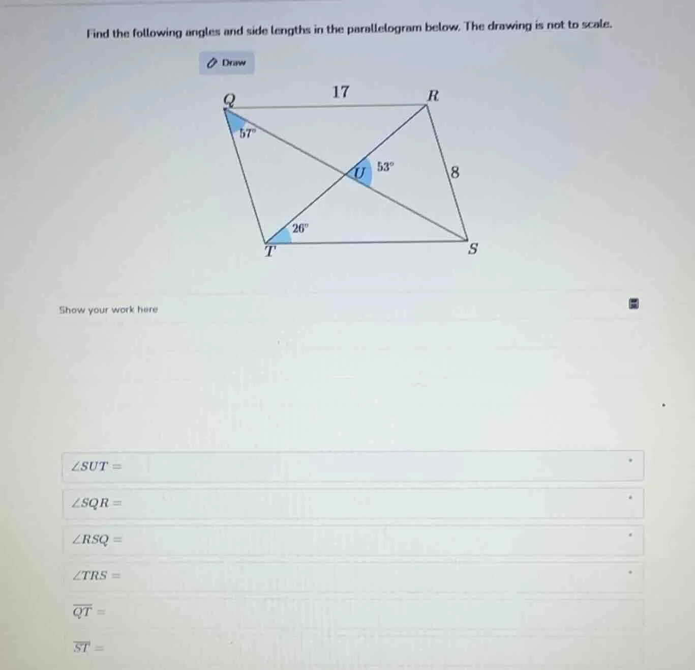 find the following angles and side lengths in the parallelogram below. …