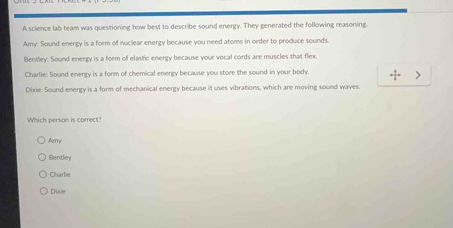 a science lab team was questioning how best to describe sound energy. t…