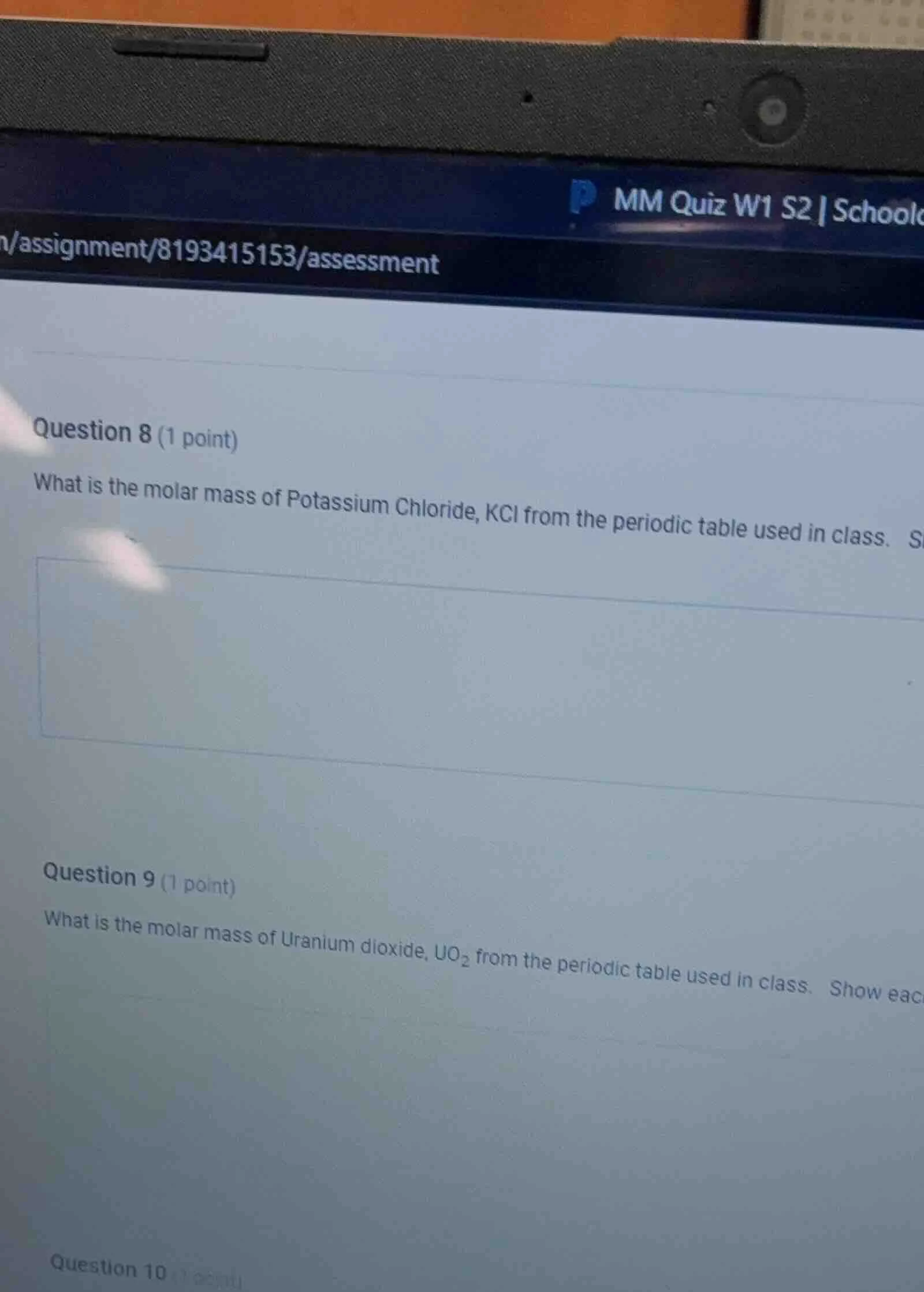 question 8 (1 point) what is the molar mass of potassium chloride, kcl …
