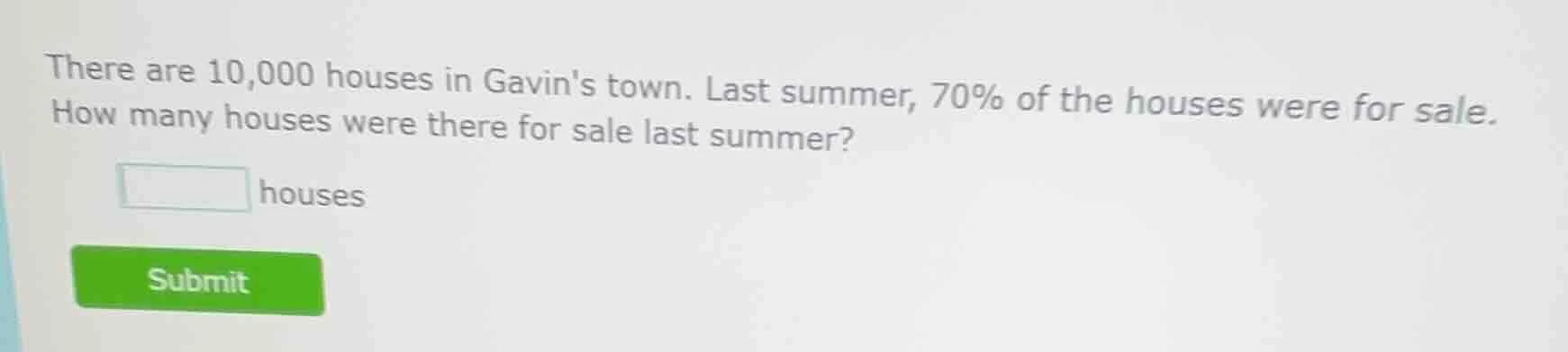 there are 10,000 houses in gavins town. last summer, 70% of the houses …