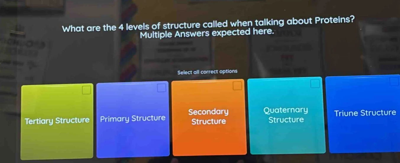 what are the 4 levels of structure called when talking about proteins? …